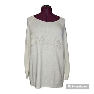 Divided by H&M Womens Sweater Ivory Tunic Knit Long Sleeve Slit Pullover Sz L